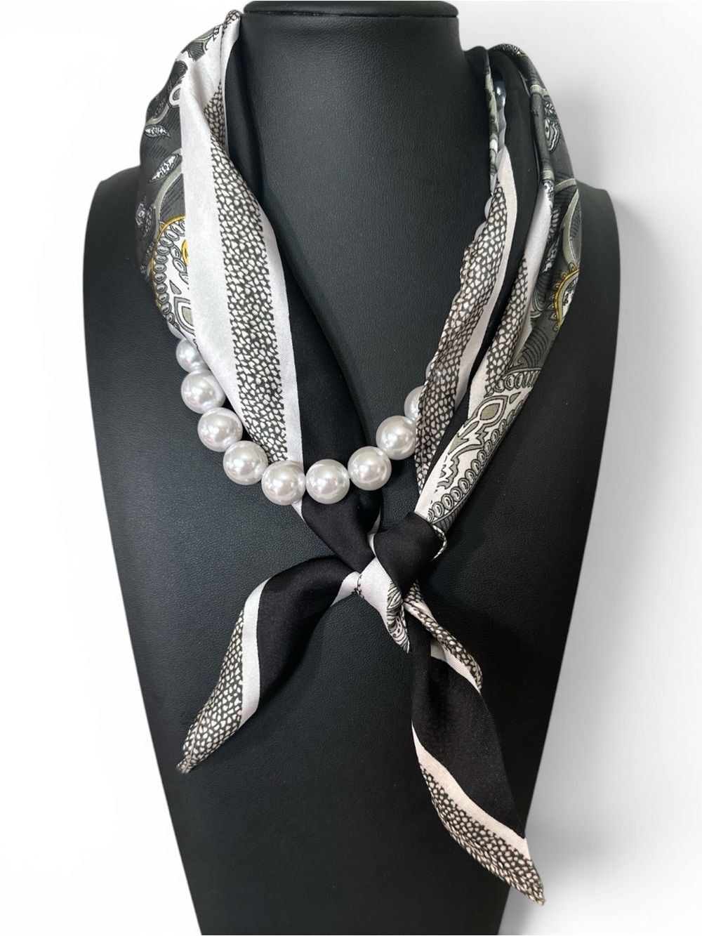 Anthropologie Serefina Scarf Bandana Pearl Necklace NWOT